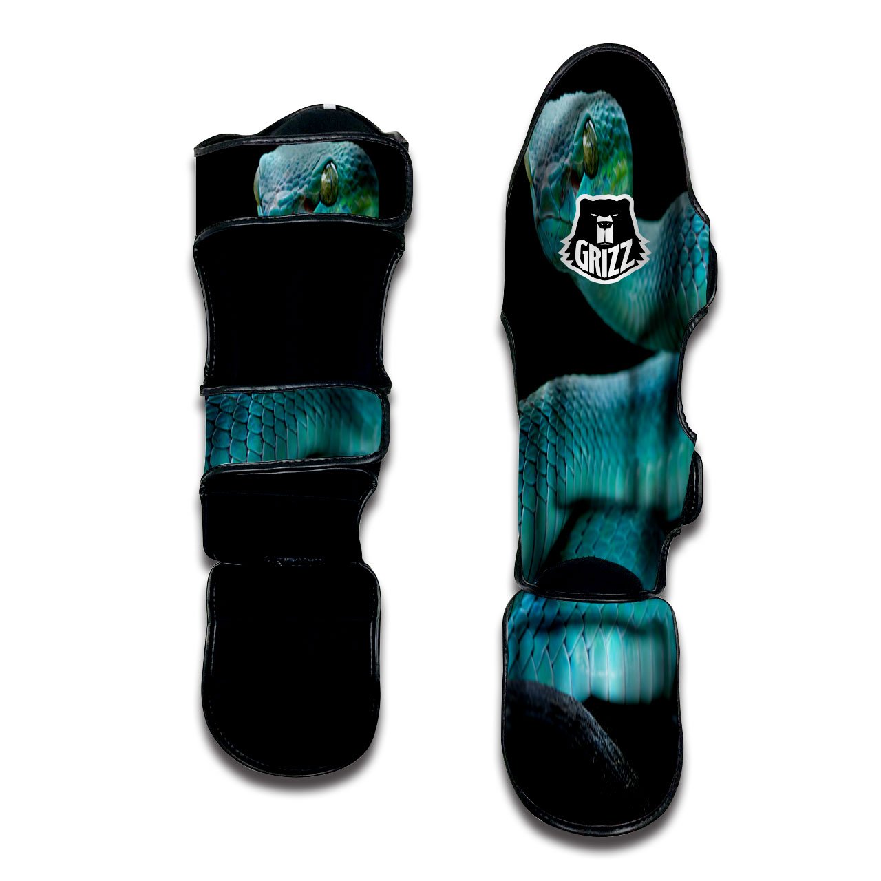 Snake Turquoise Print Muay Thai Shin Guards-grizzshop