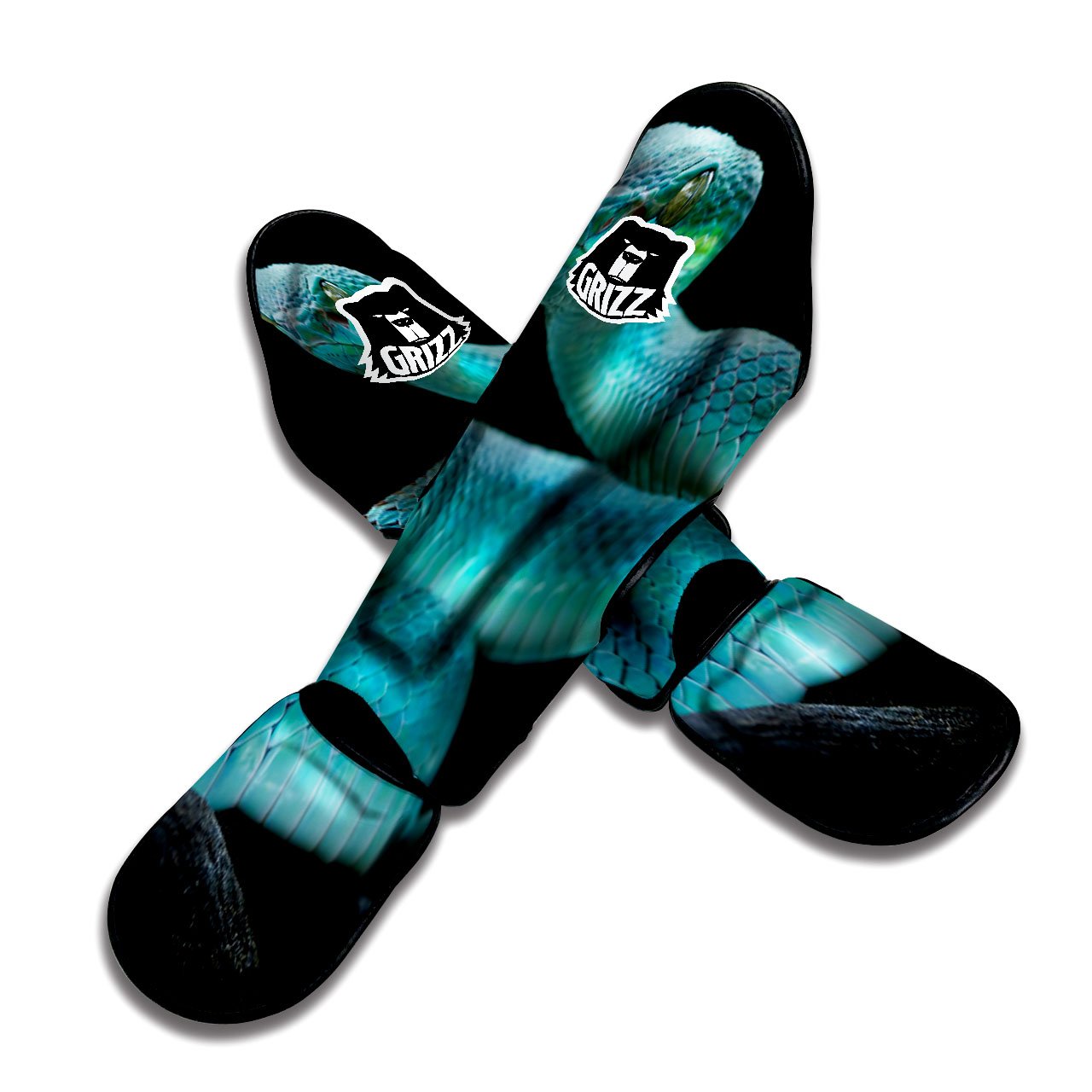 Snake Turquoise Print Muay Thai Shin Guards-grizzshop