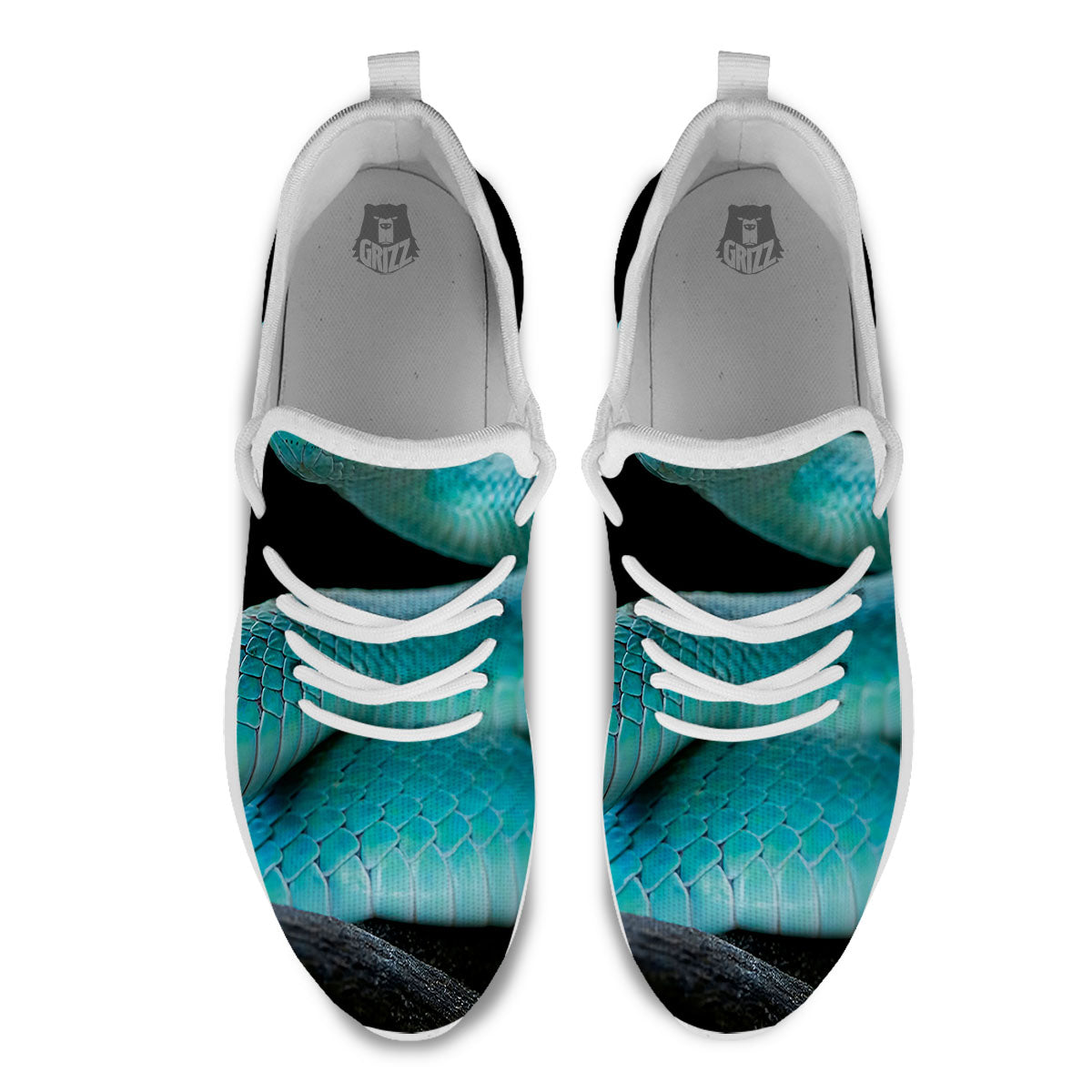 Snake Turquoise Print White Athletic Shoes-grizzshop