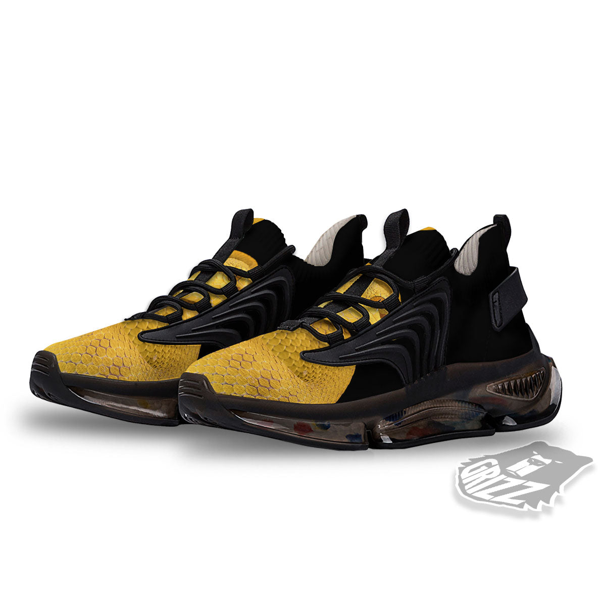 Snake Yellow Print Black Gym Shoes-grizzshop