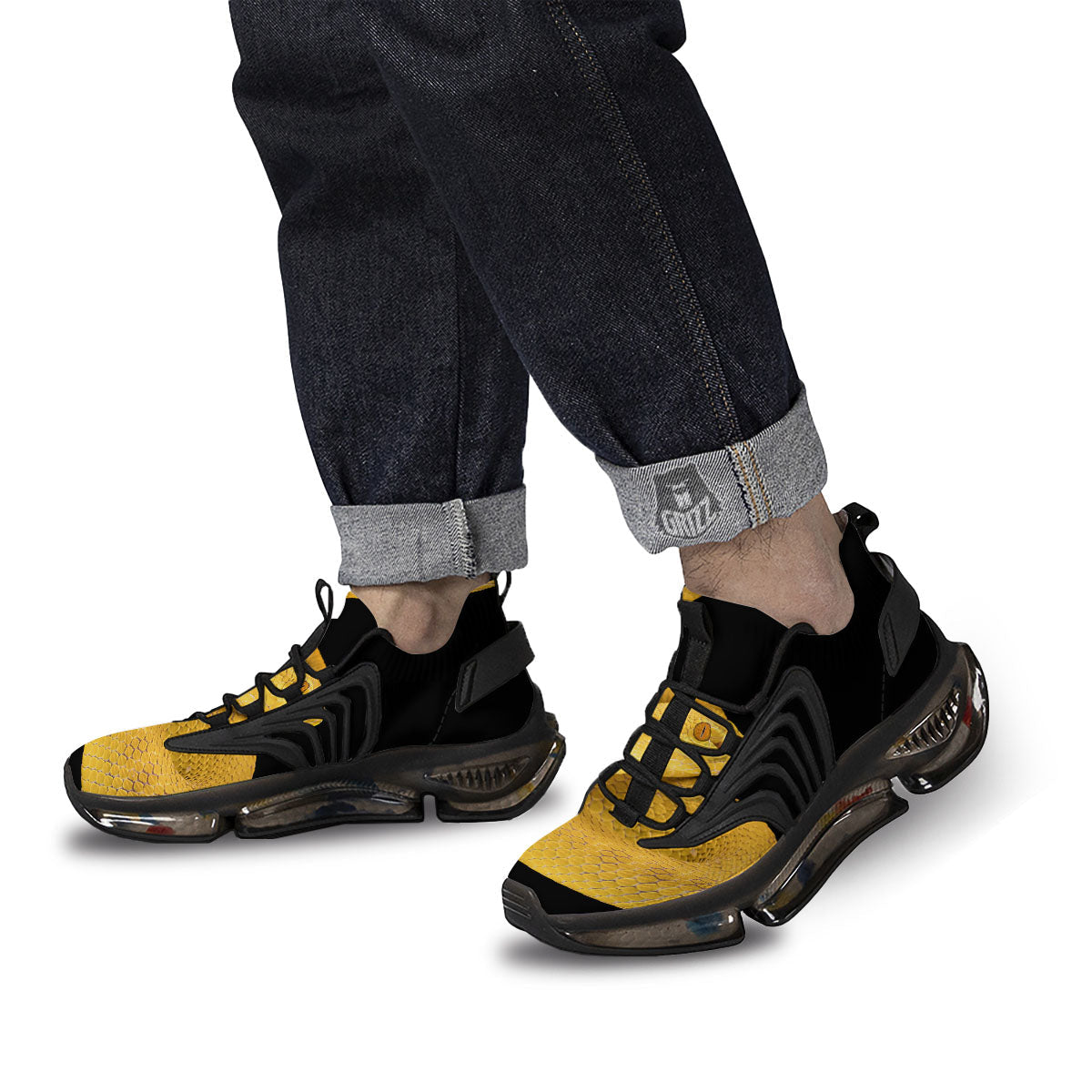Snake Yellow Print Black Gym Shoes-grizzshop