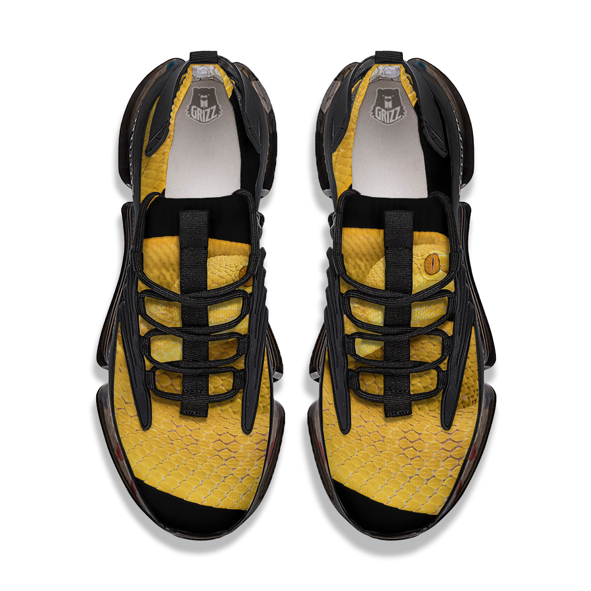 Snake Yellow Print Black Gym Shoes-grizzshop