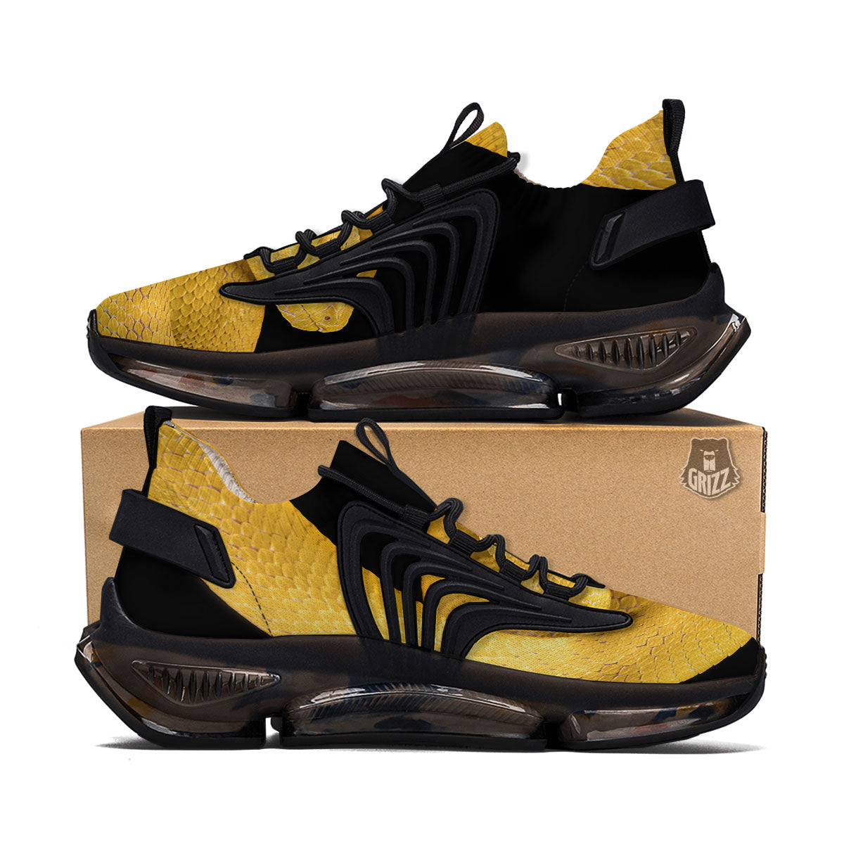 Snake Yellow Print Black Gym Shoes-grizzshop