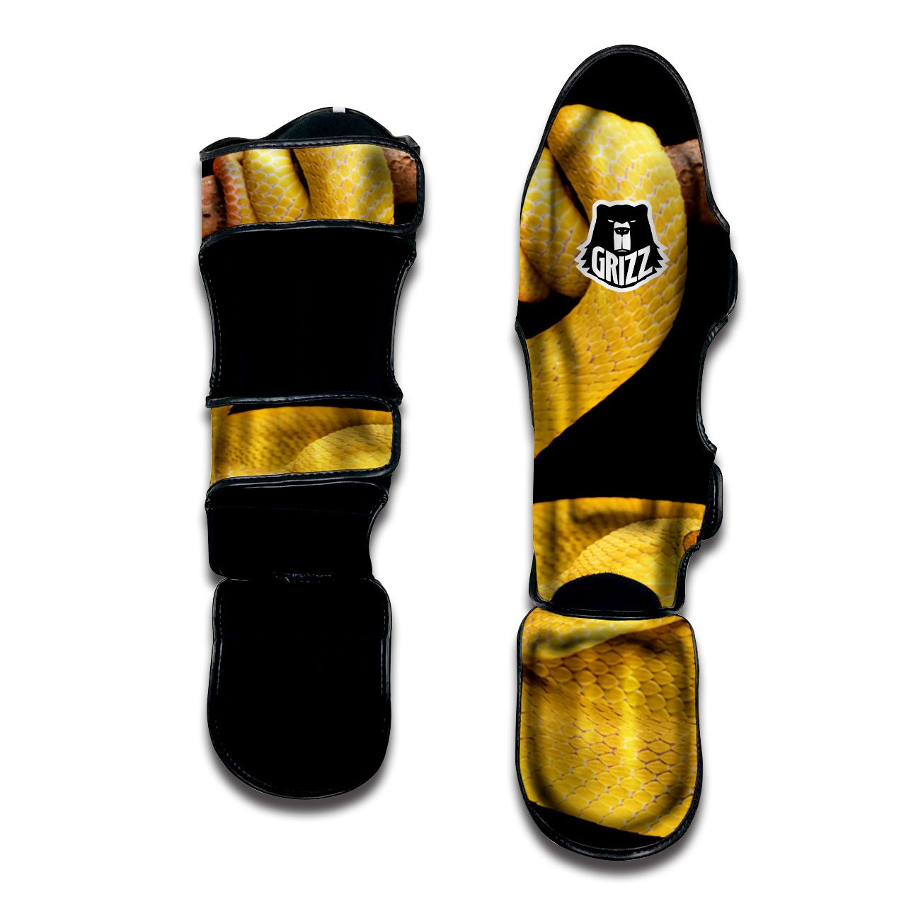 Snake Yellow Print Muay Thai Shin Guards-grizzshop