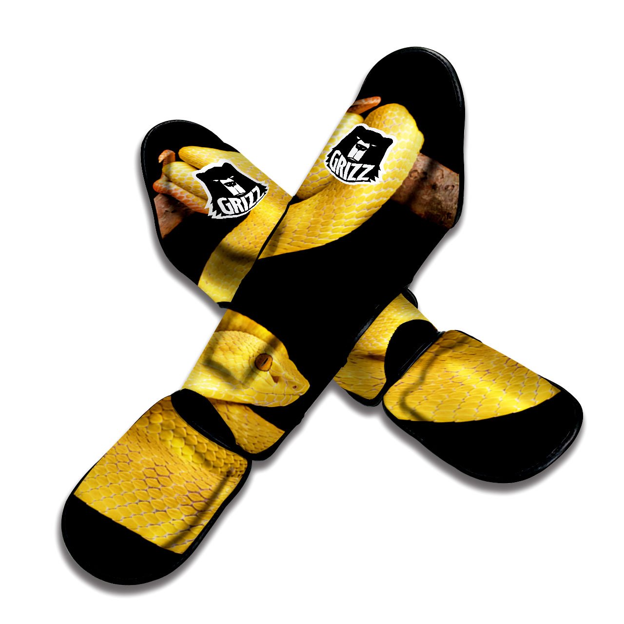 Snake Yellow Print Muay Thai Shin Guards-grizzshop