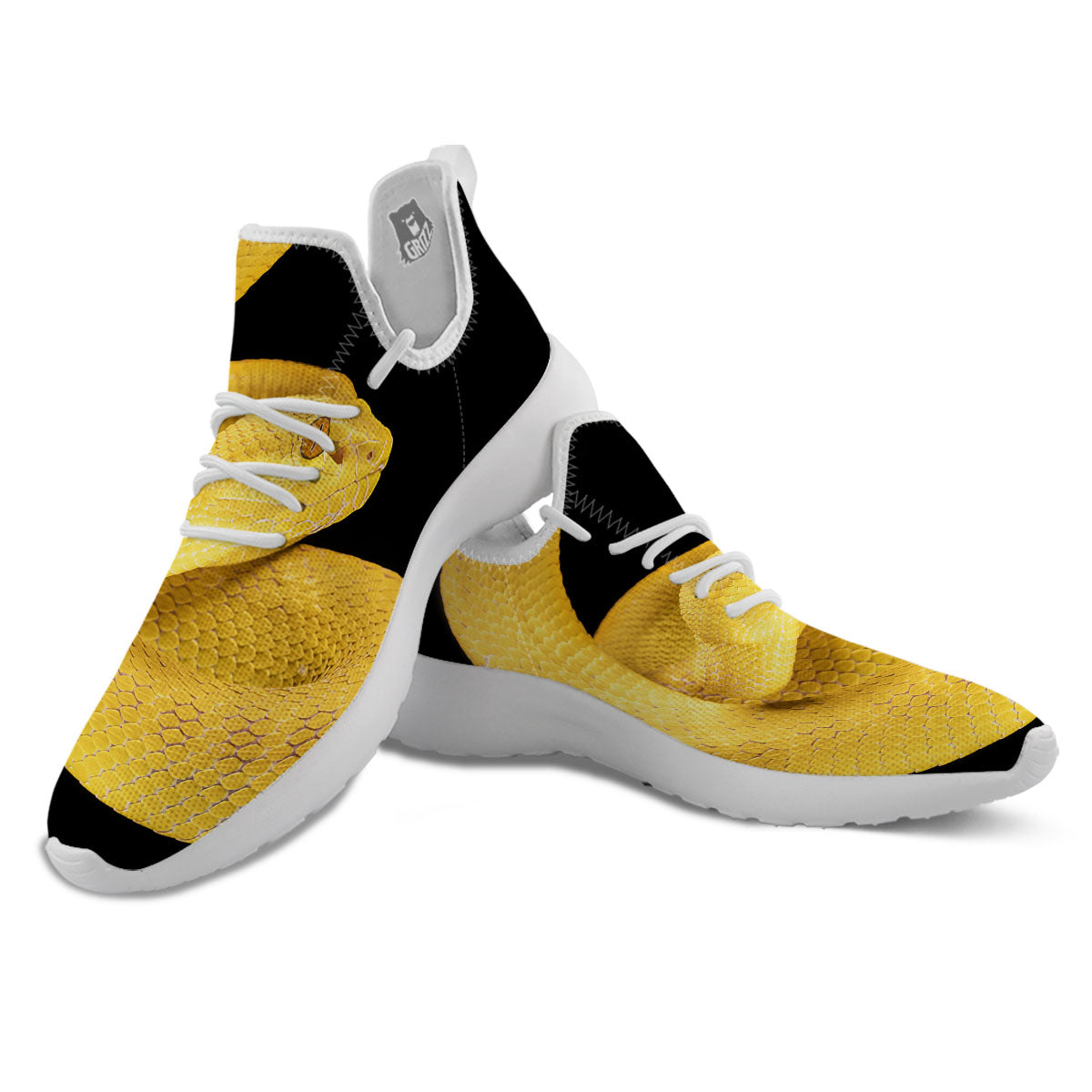 Snake Yellow Print White Athletic Shoes-grizzshop