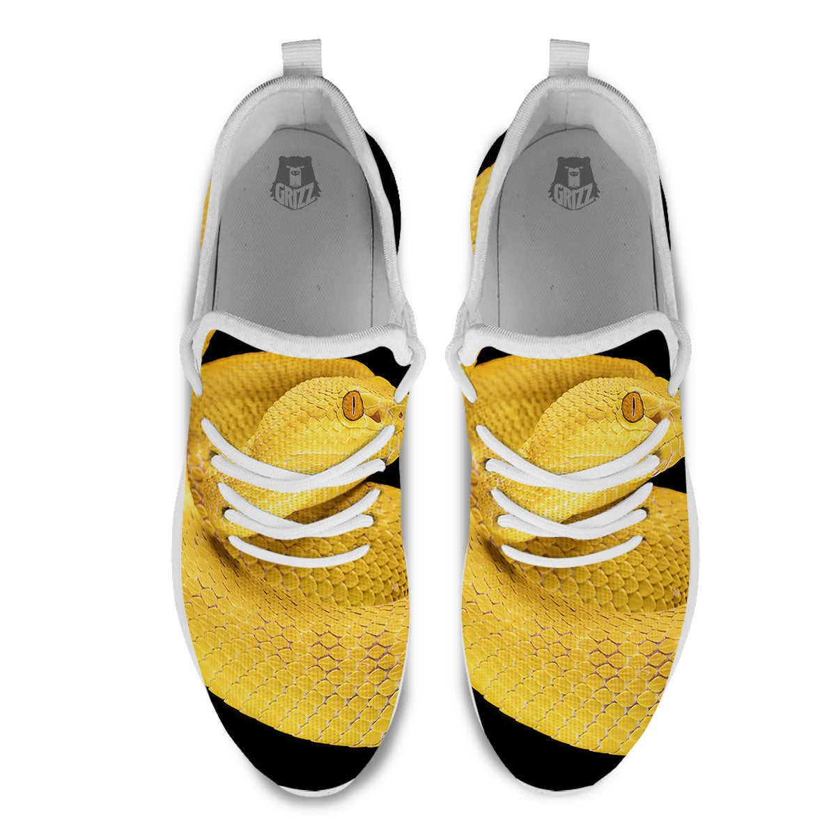 Snake Yellow Print White Athletic Shoes-grizzshop