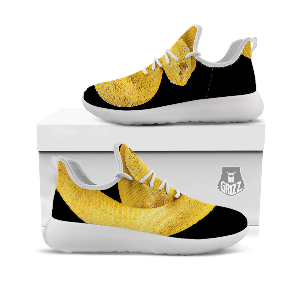 Snake Yellow Print White Athletic Shoes-grizzshop