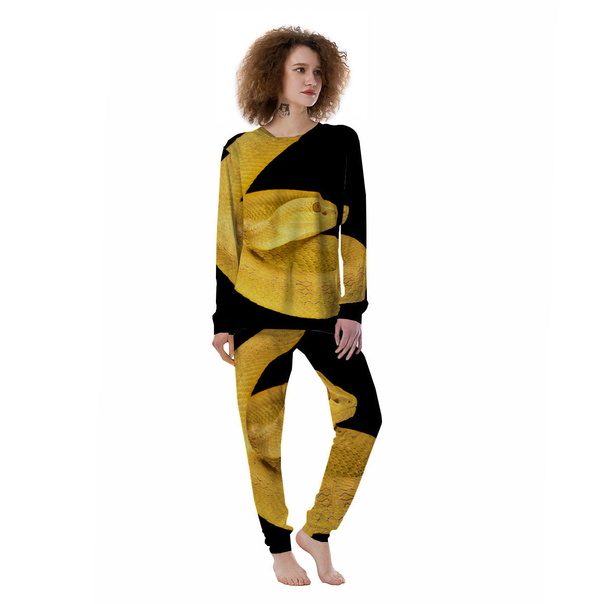 Snake Yellow Print Women's Pajamas-grizzshop