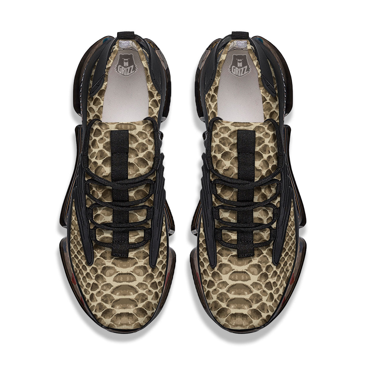Snakeskin Beige Print Black Gym Shoes-grizzshop
