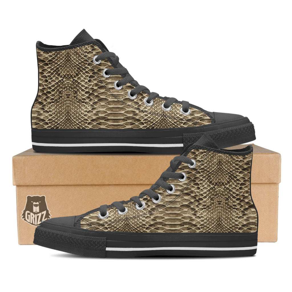 Snakeskin Beige Print Black High Top Shoes-grizzshop