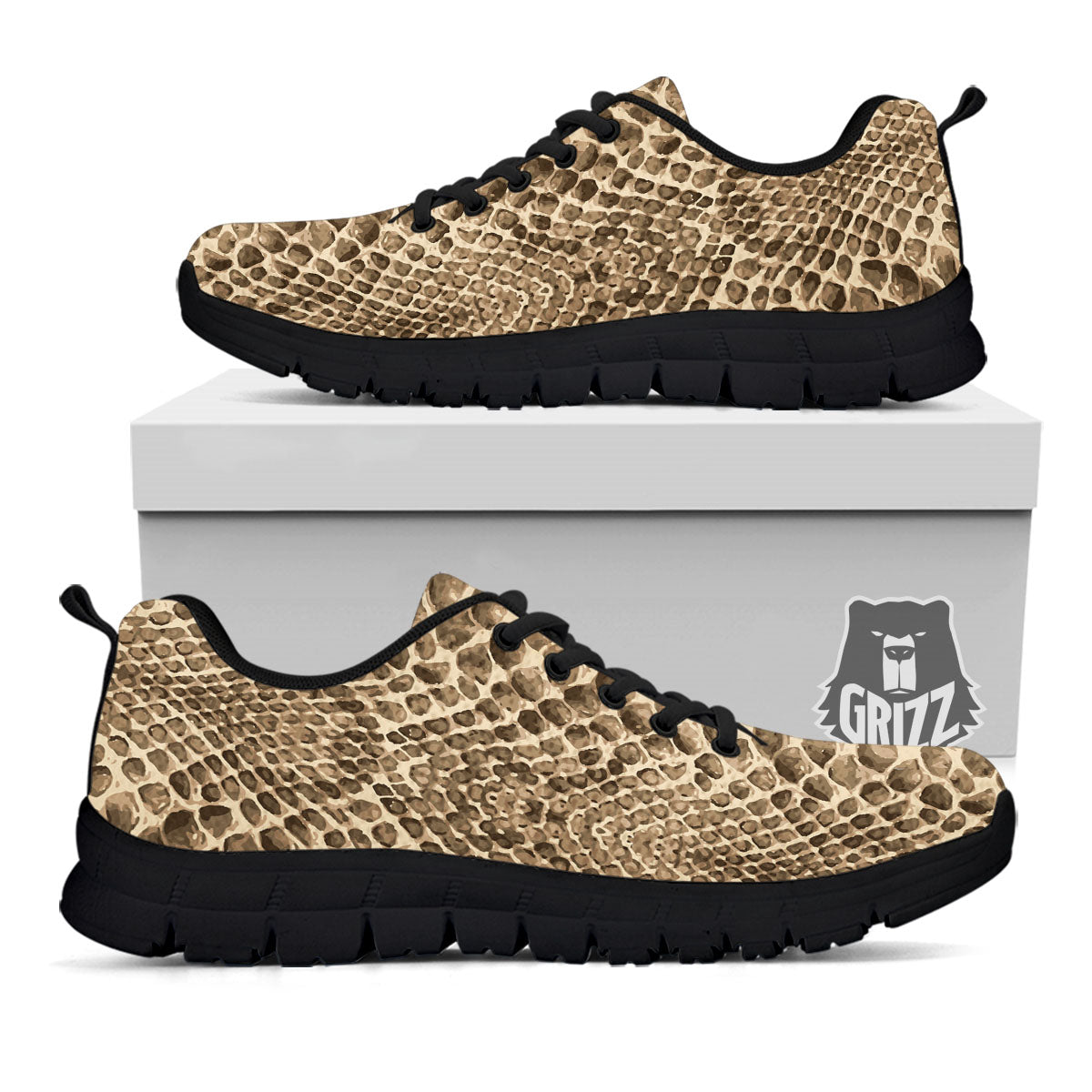Snakeskin Beige Print Black Sneaker-grizzshop