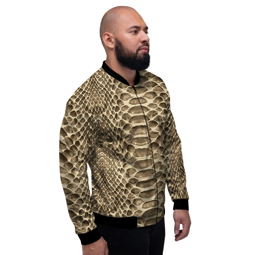 Snakeskin Beige Print Men's Bomber Jacket-grizzshop