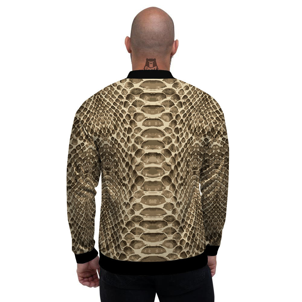 Snakeskin Beige Print Men's Bomber Jacket-grizzshop