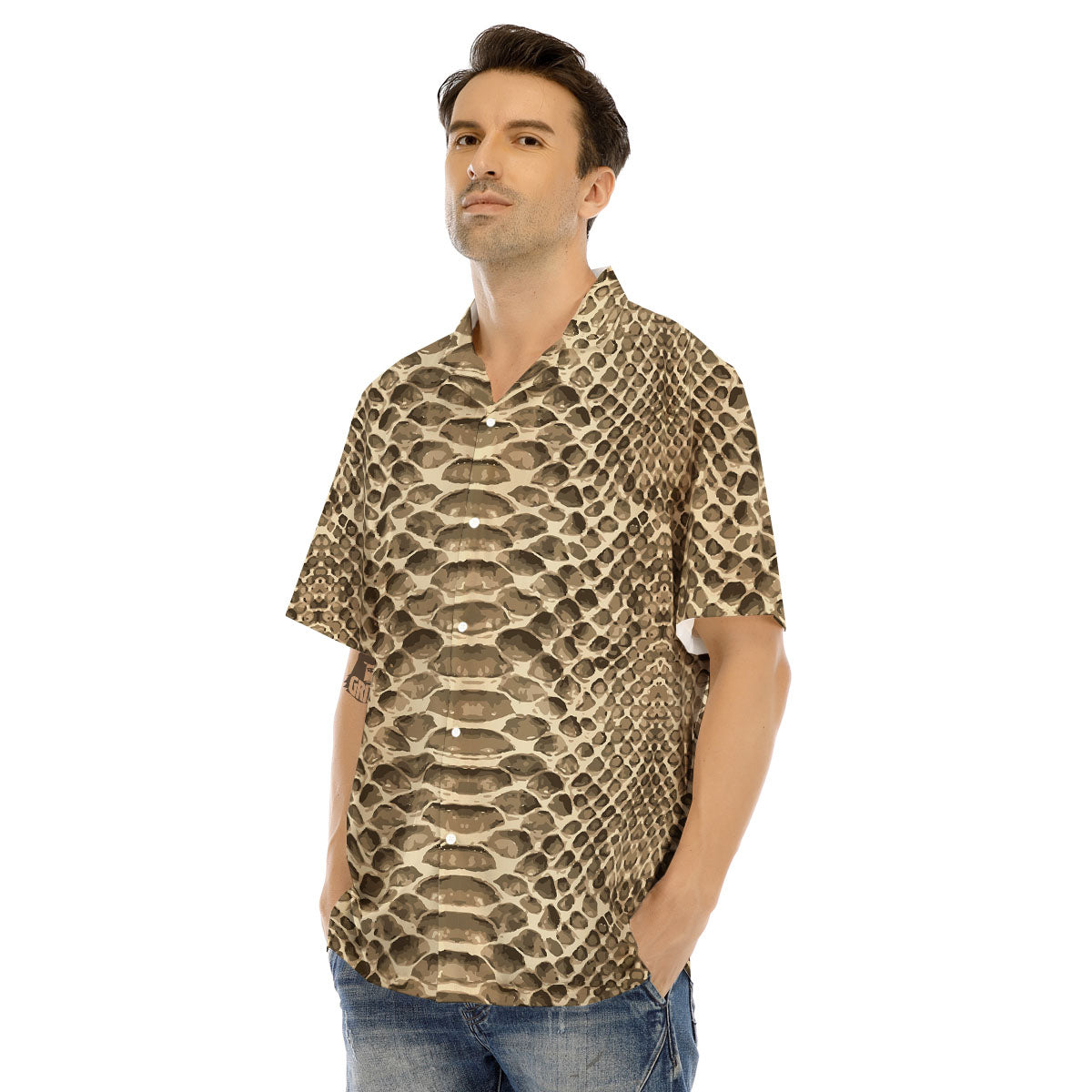 Snakeskin Beige Print Men's Hawaiian Shirt-grizzshop
