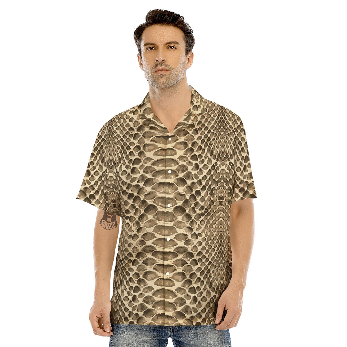 Snakeskin Beige Print Men's Hawaiian Shirt-grizzshop