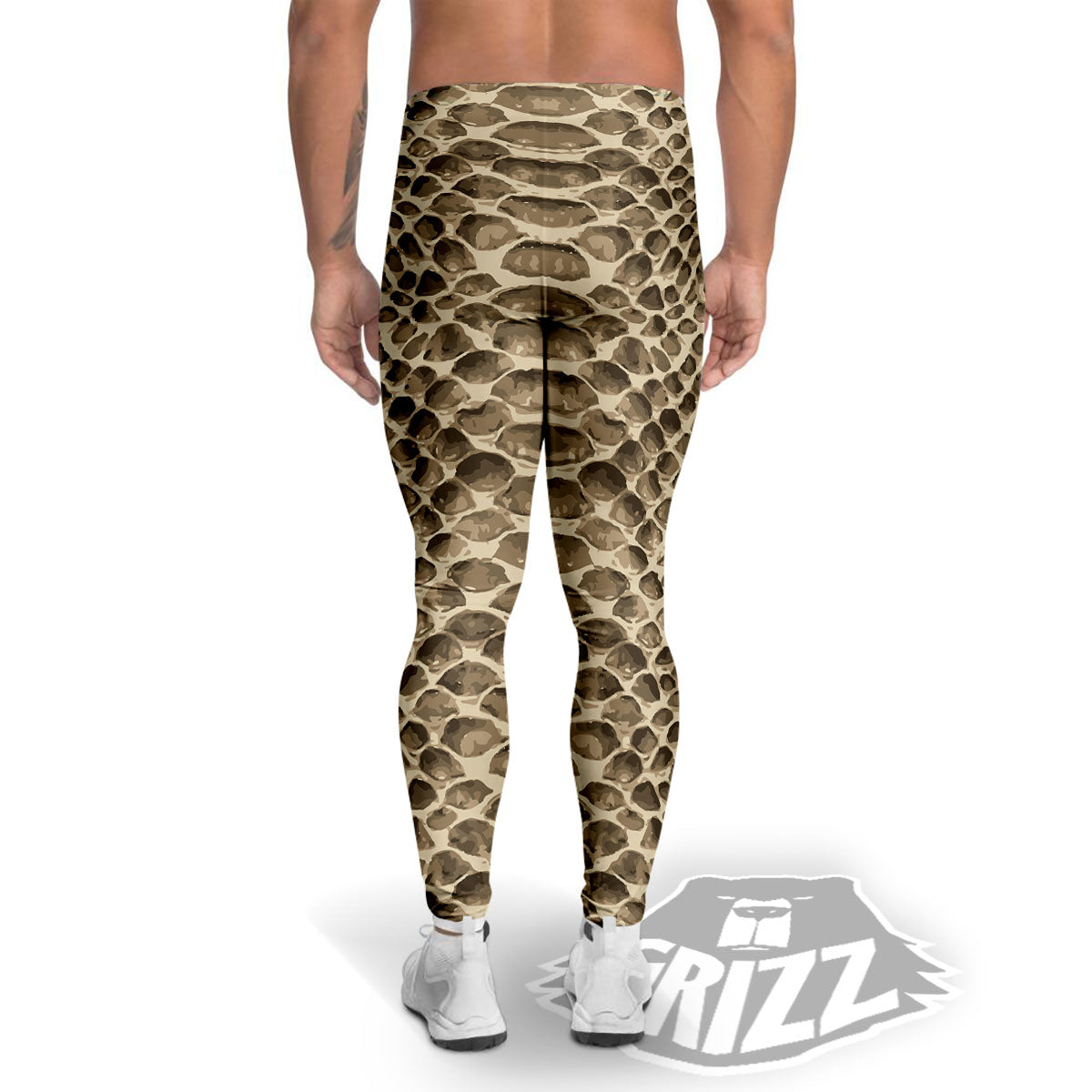 Snakeskin Beige Print Men's Leggings-grizzshop