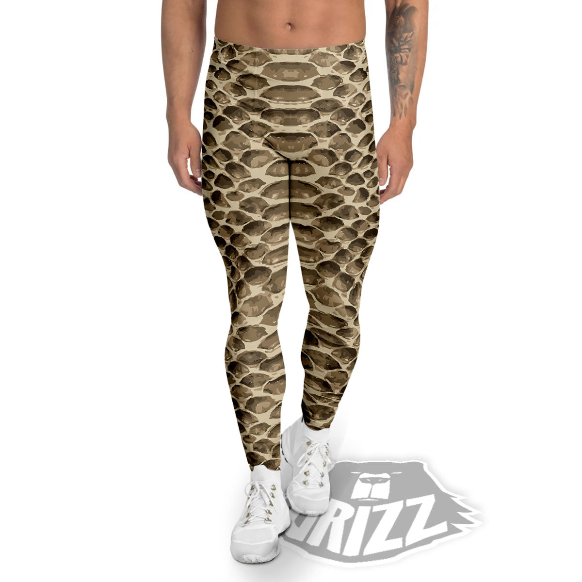 Snakeskin Beige Print Men's Leggings-grizzshop