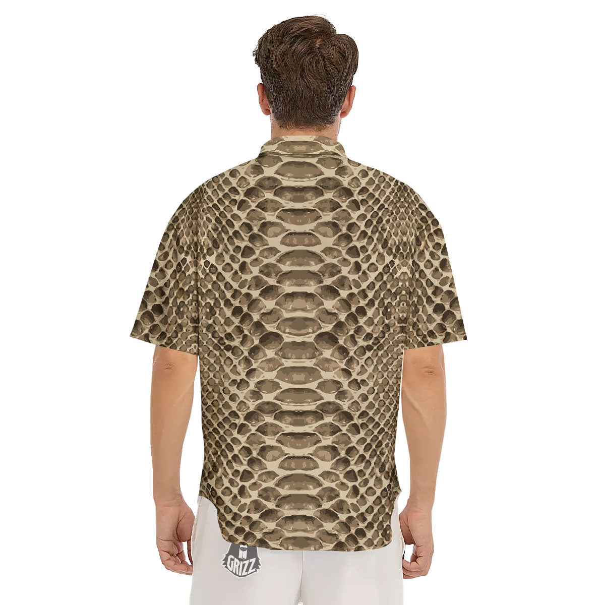 Snakeskin Beige Print Men's Short Sleeve Shirts-grizzshop