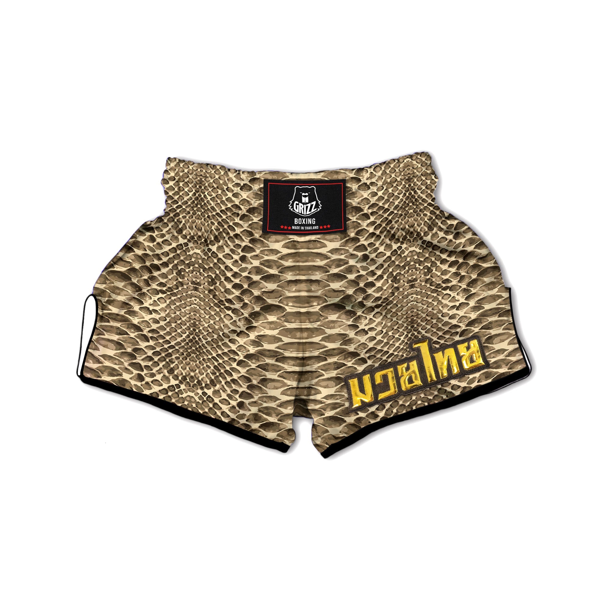 Snakeskin Beige Print Muay Thai Boxing Shorts-grizzshop