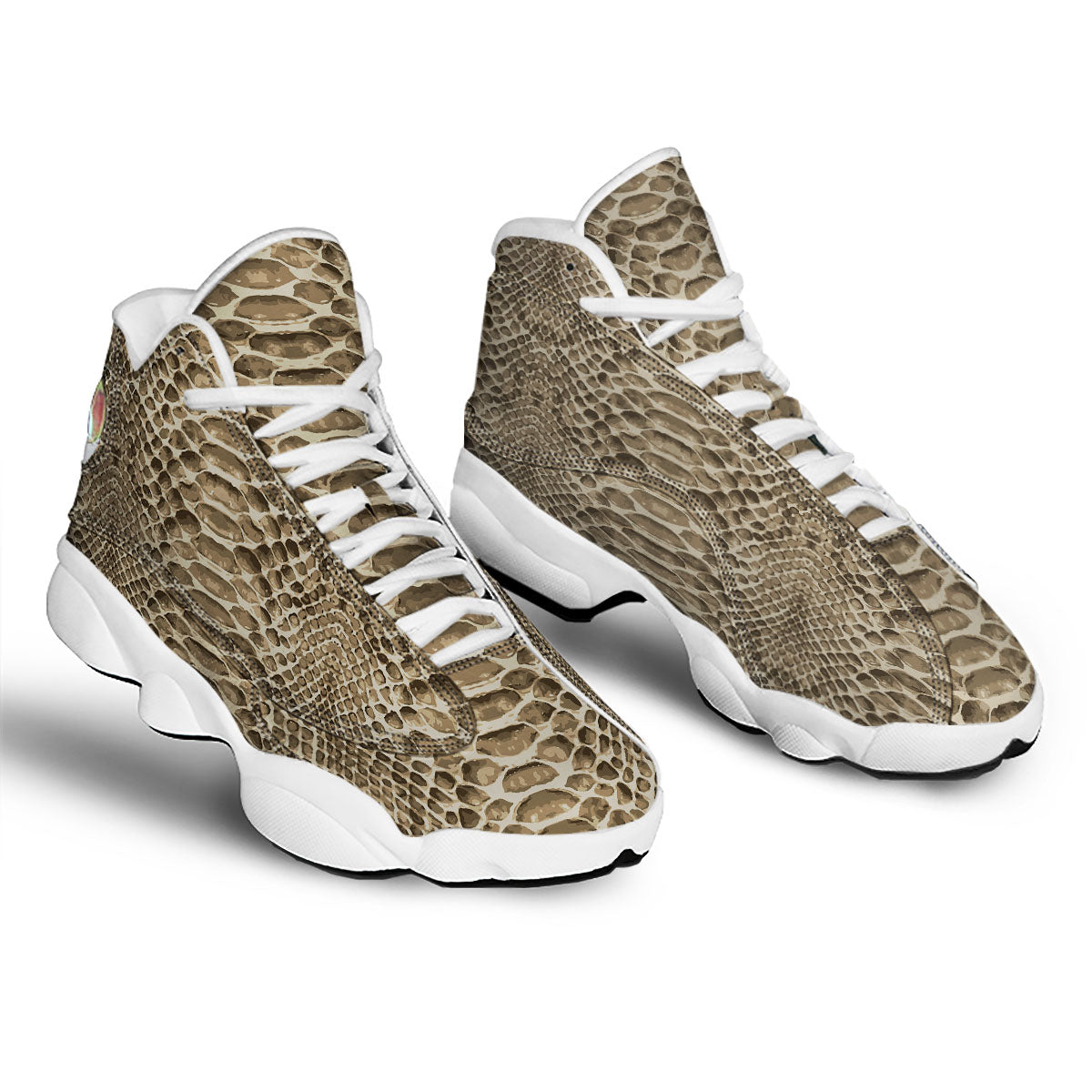 Snakeskin Beige Print White Basketball Shoes-grizzshop