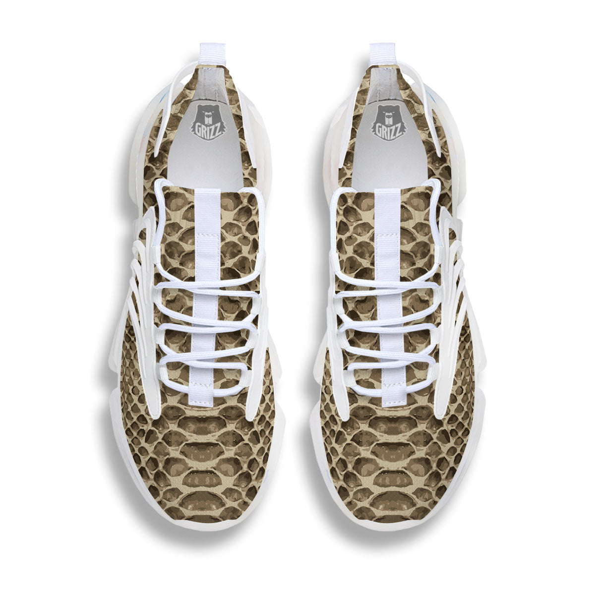Snakeskin Beige Print White Gym Shoes-grizzshop