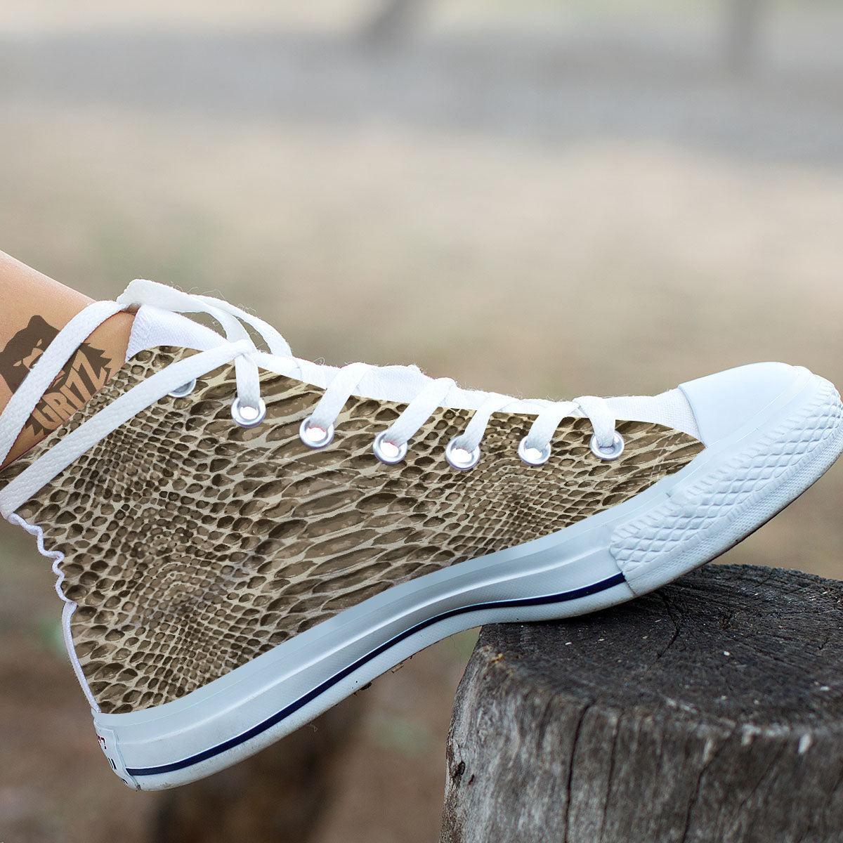 Snakeskin Beige Print White High Top Shoes-grizzshop