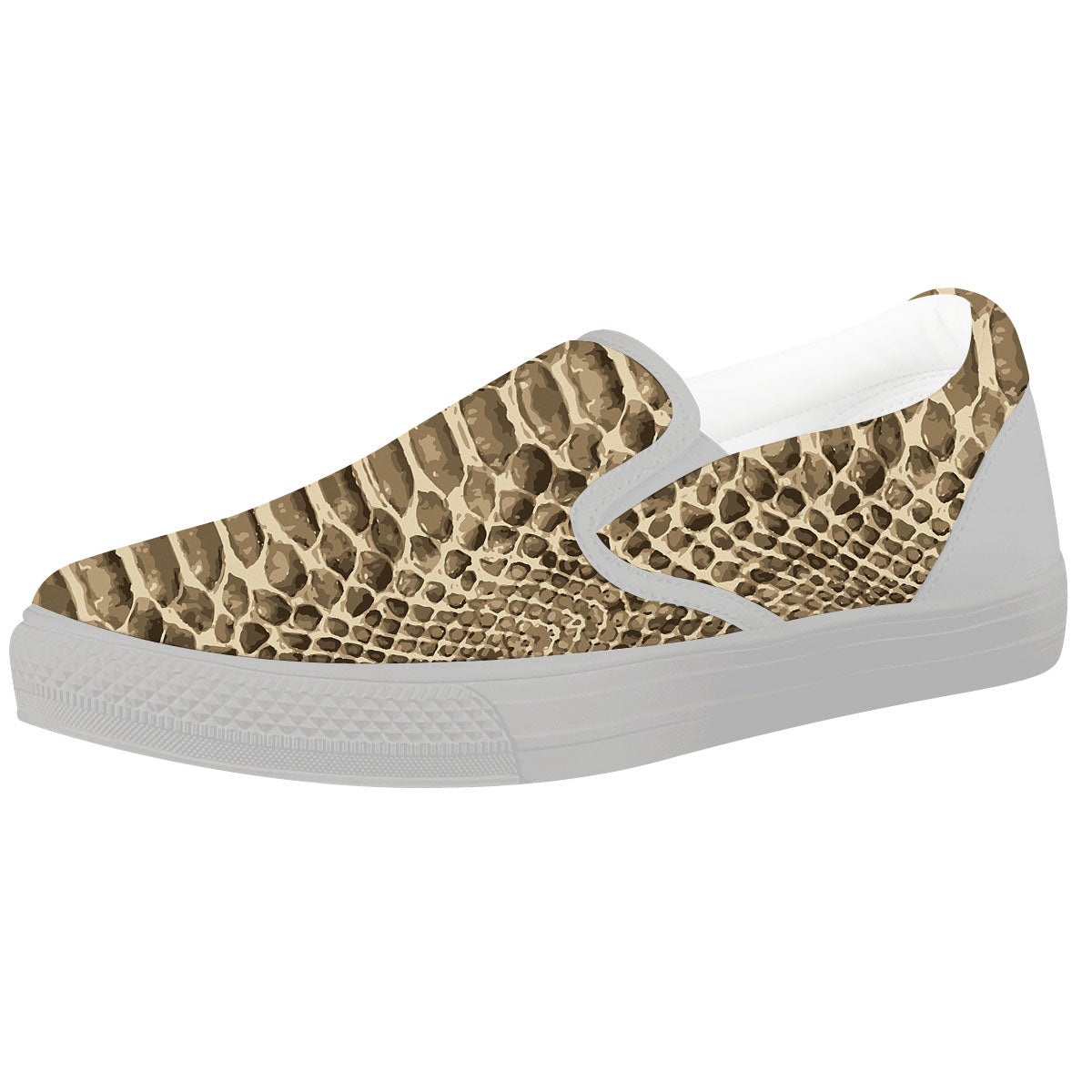 Snakeskin Beige Print White Slip On Shoes-grizzshop