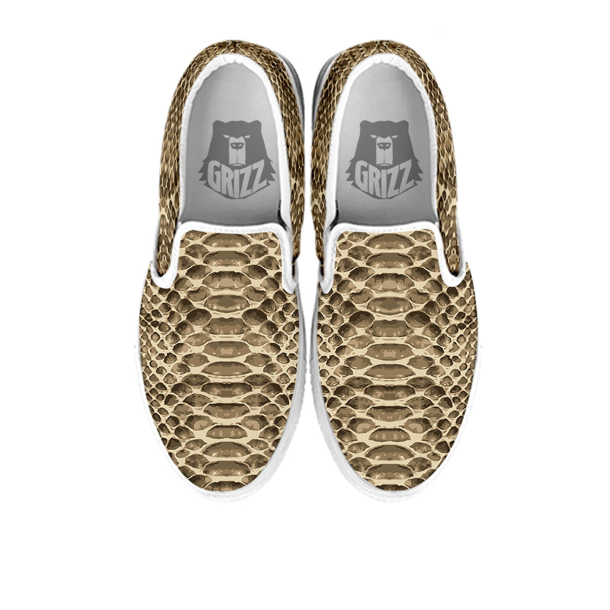 Snakeskin Beige Print White Slip On Shoes-grizzshop