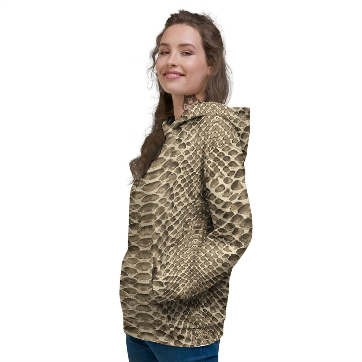 Snakeskin Beige Print Women's Hoodie-grizzshop