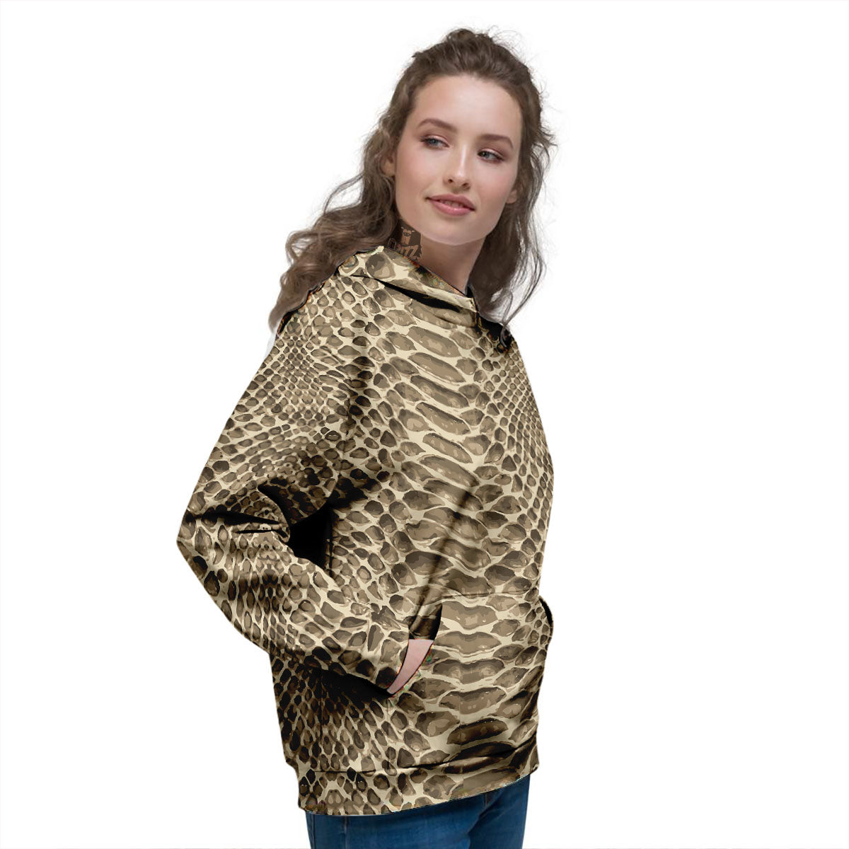 Snakeskin Beige Print Women's Hoodie-grizzshop