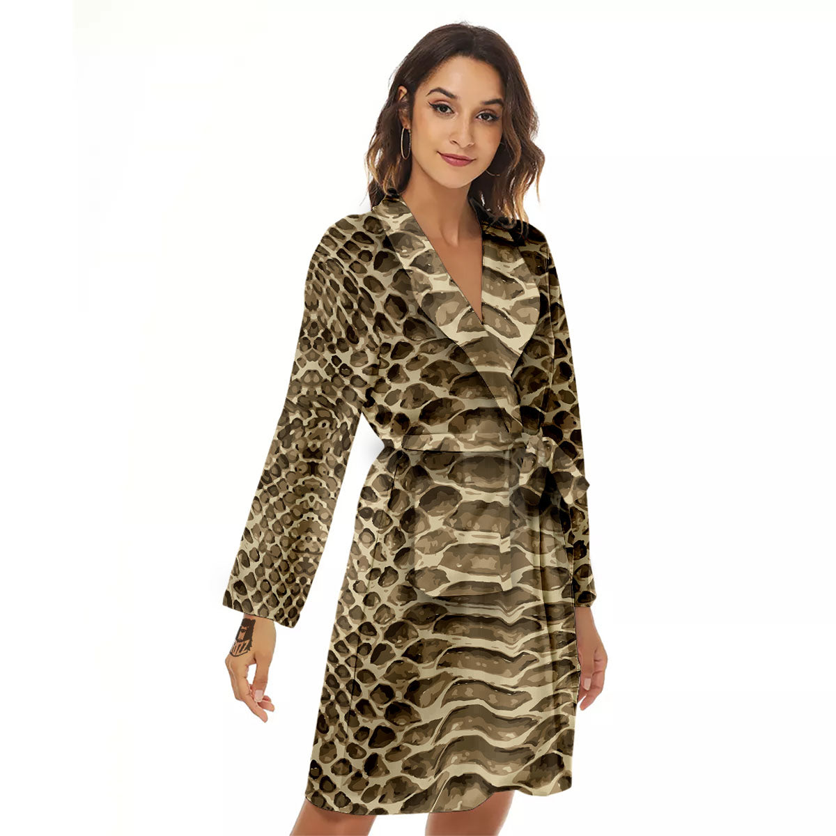 Snakeskin Beige Print Women's Robe-grizzshop