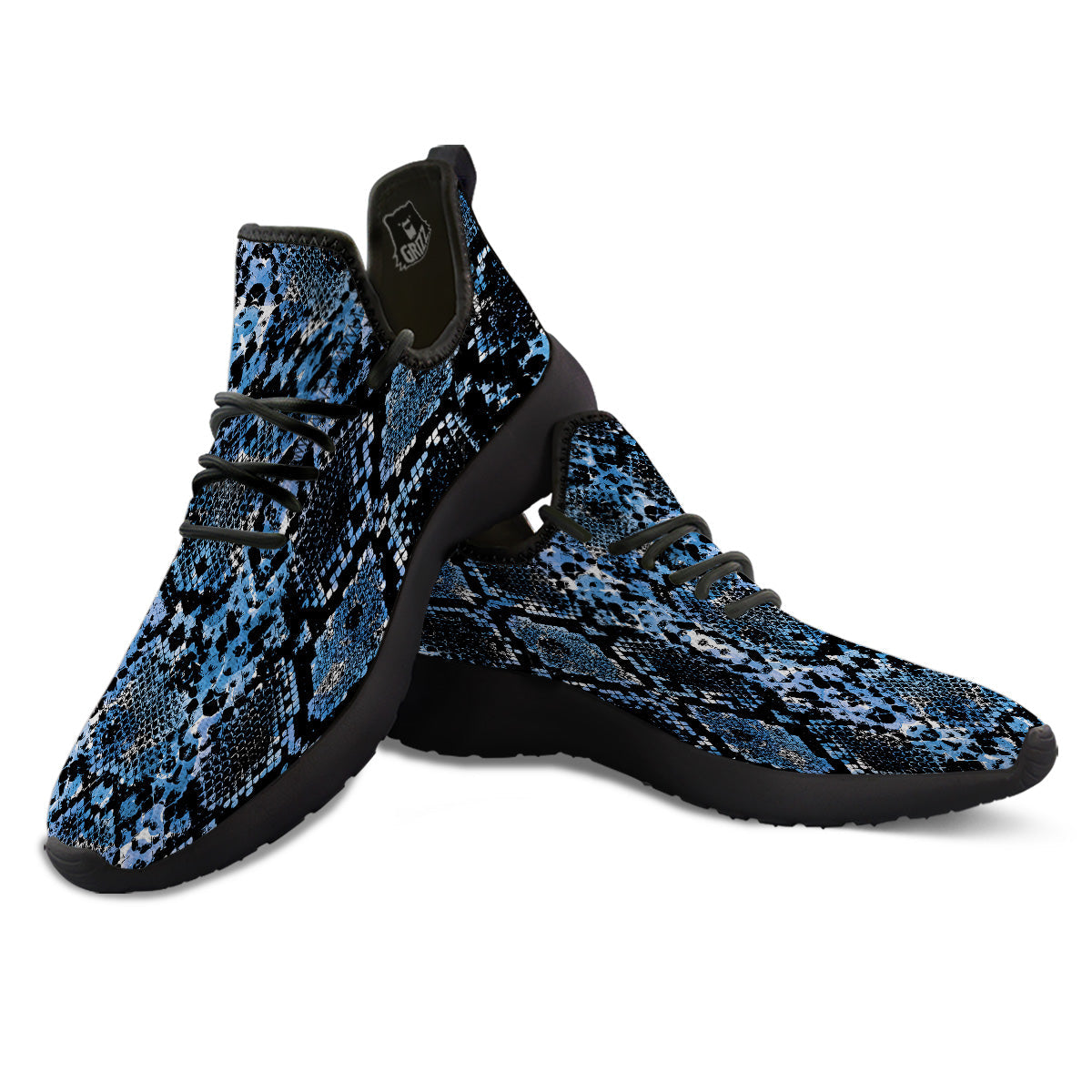 Snakeskin Black And Blue Print Black Athletic Shoes-grizzshop