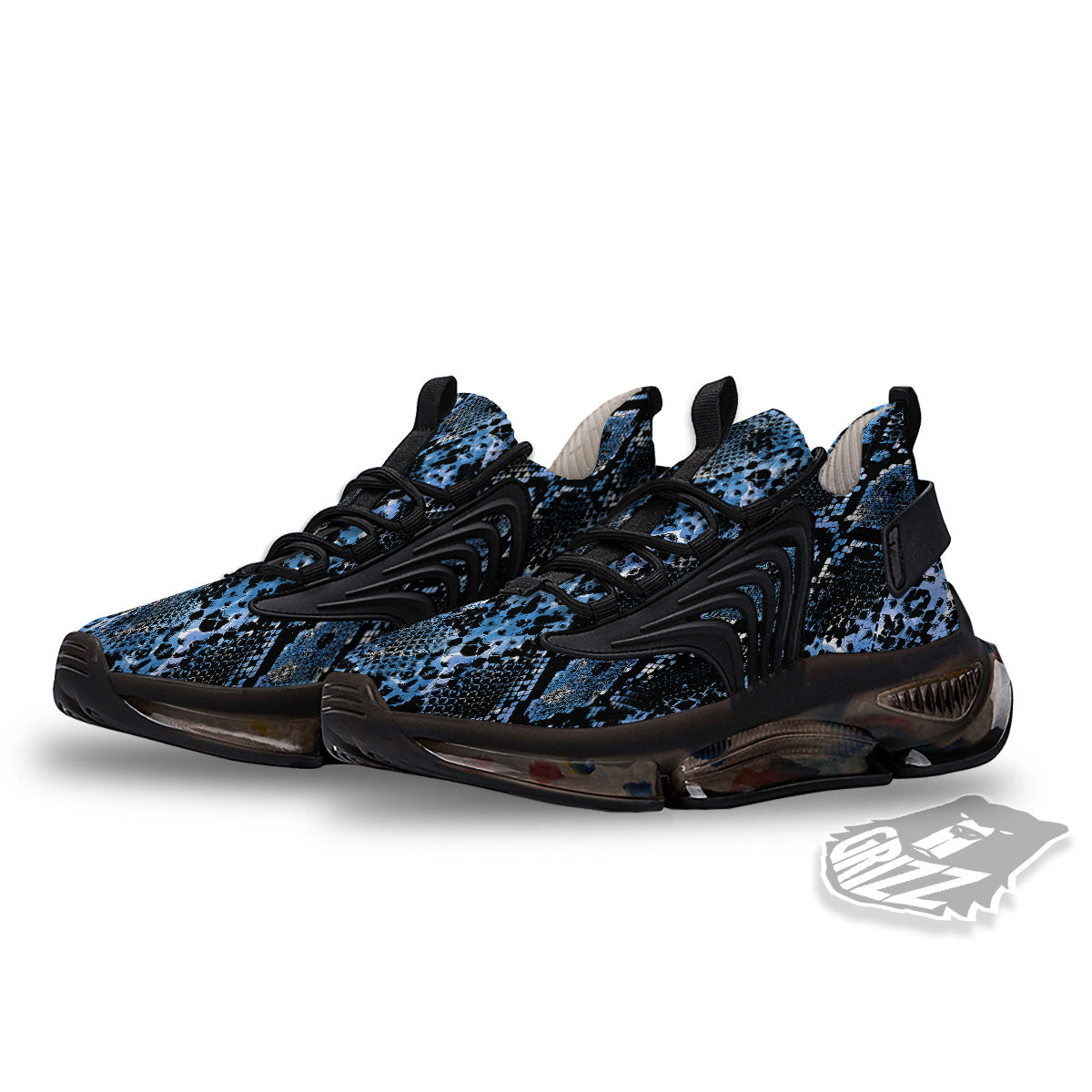 Snakeskin Black And Blue Print Black Gym Shoes-grizzshop