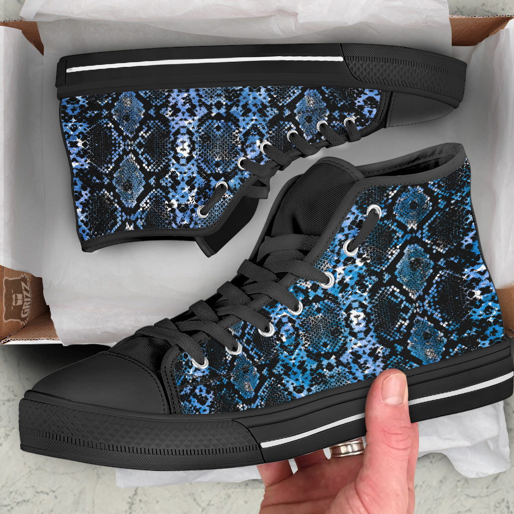 Snakeskin Black And Blue Print Black High Top Shoes-grizzshop
