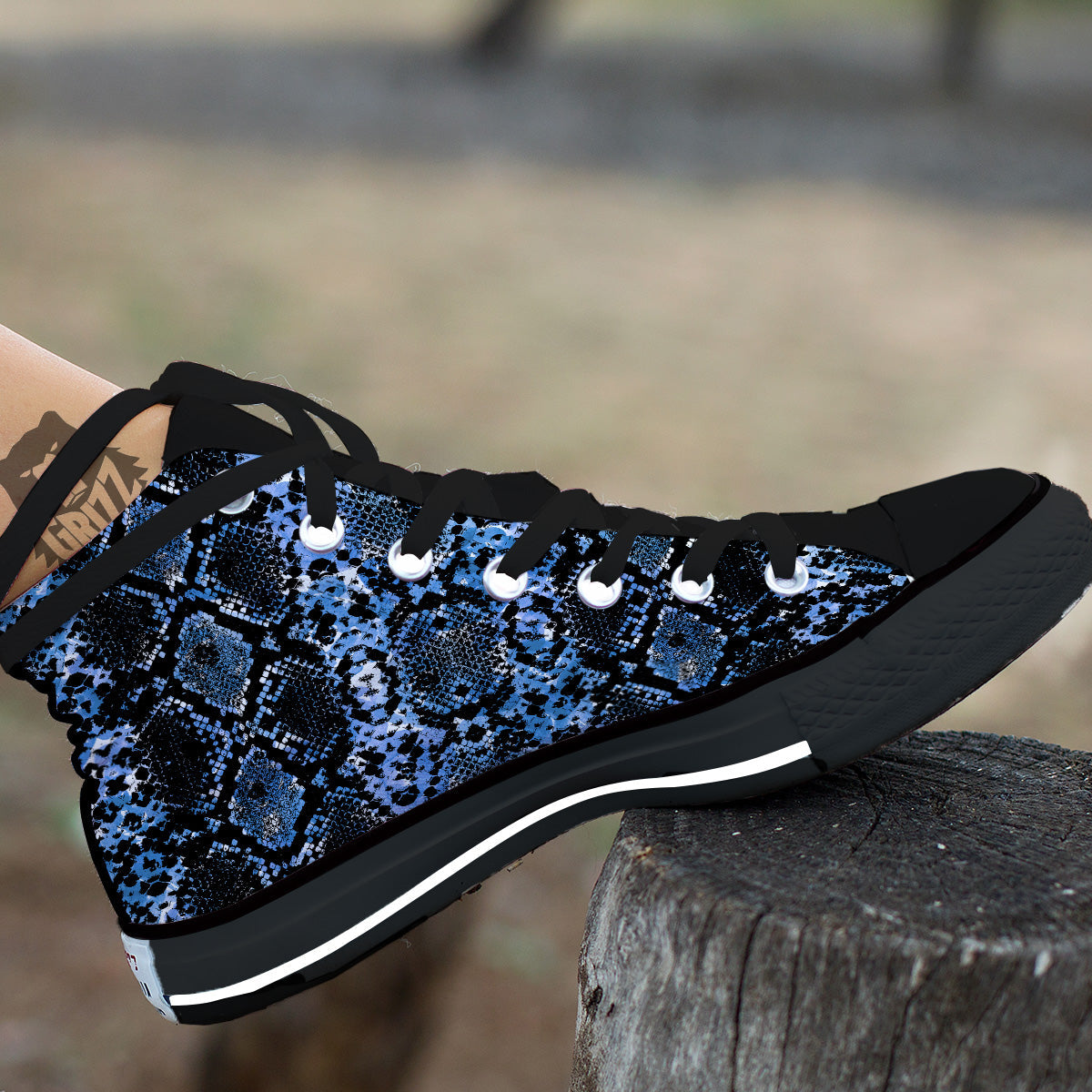 Snakeskin Black And Blue Print Black High Top Shoes-grizzshop