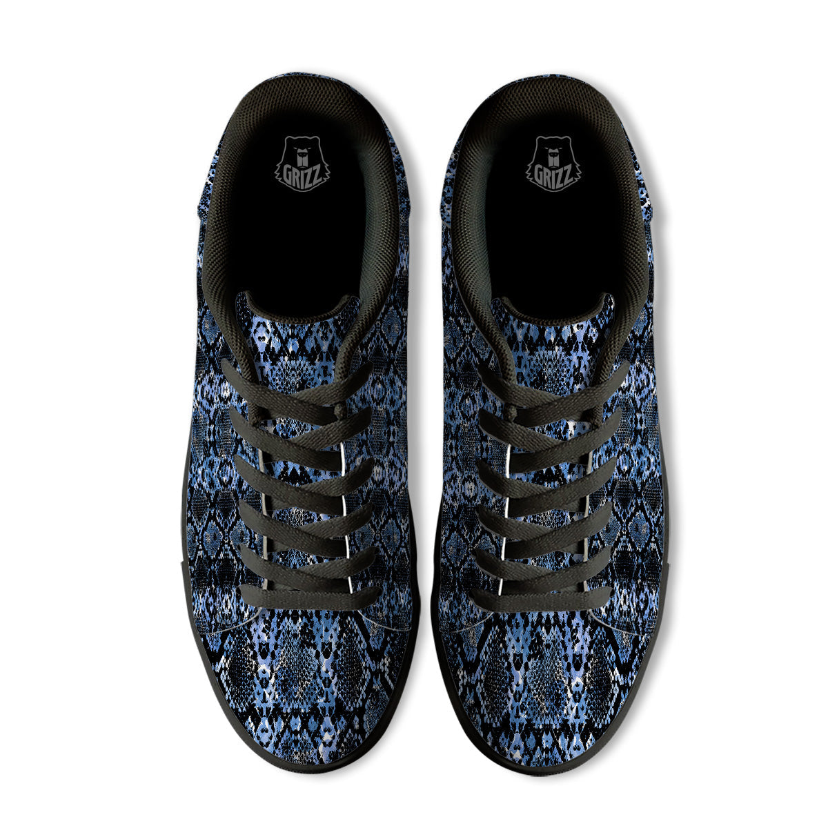 Snakeskin Black And Blue Print Black Low Top Sneakers-grizzshop