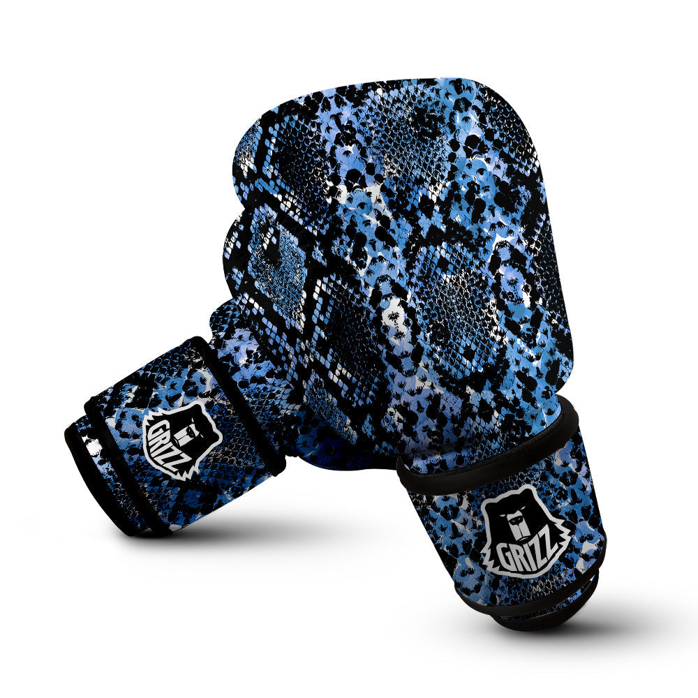 Snakeskin Black And Blue Print Boxing Gloves-grizzshop