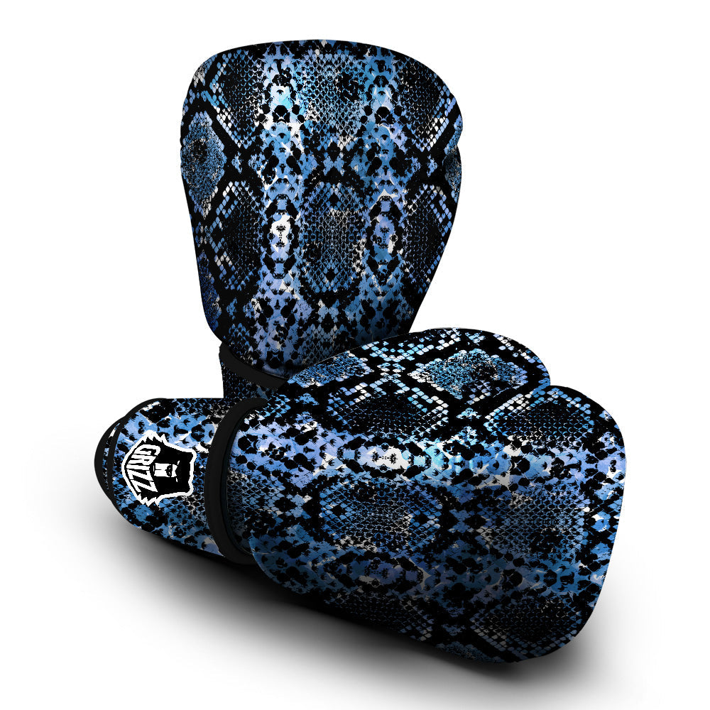 Snakeskin Black And Blue Print Boxing Gloves-grizzshop