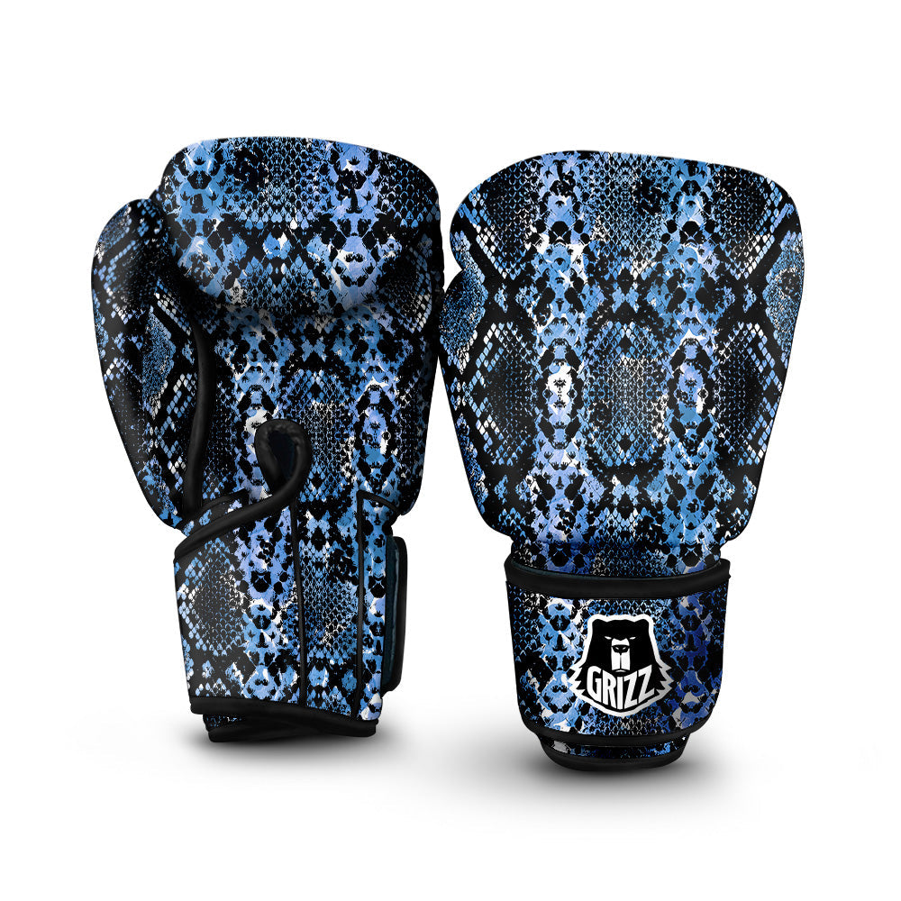 Snakeskin Black And Blue Print Boxing Gloves-grizzshop