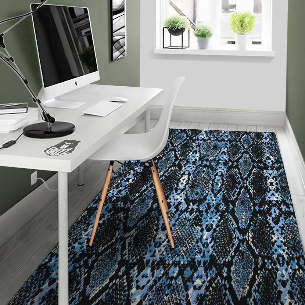 Snakeskin Black And Blue Print Floor Mat-grizzshop