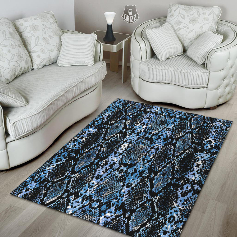 Snakeskin Black And Blue Print Floor Mat-grizzshop