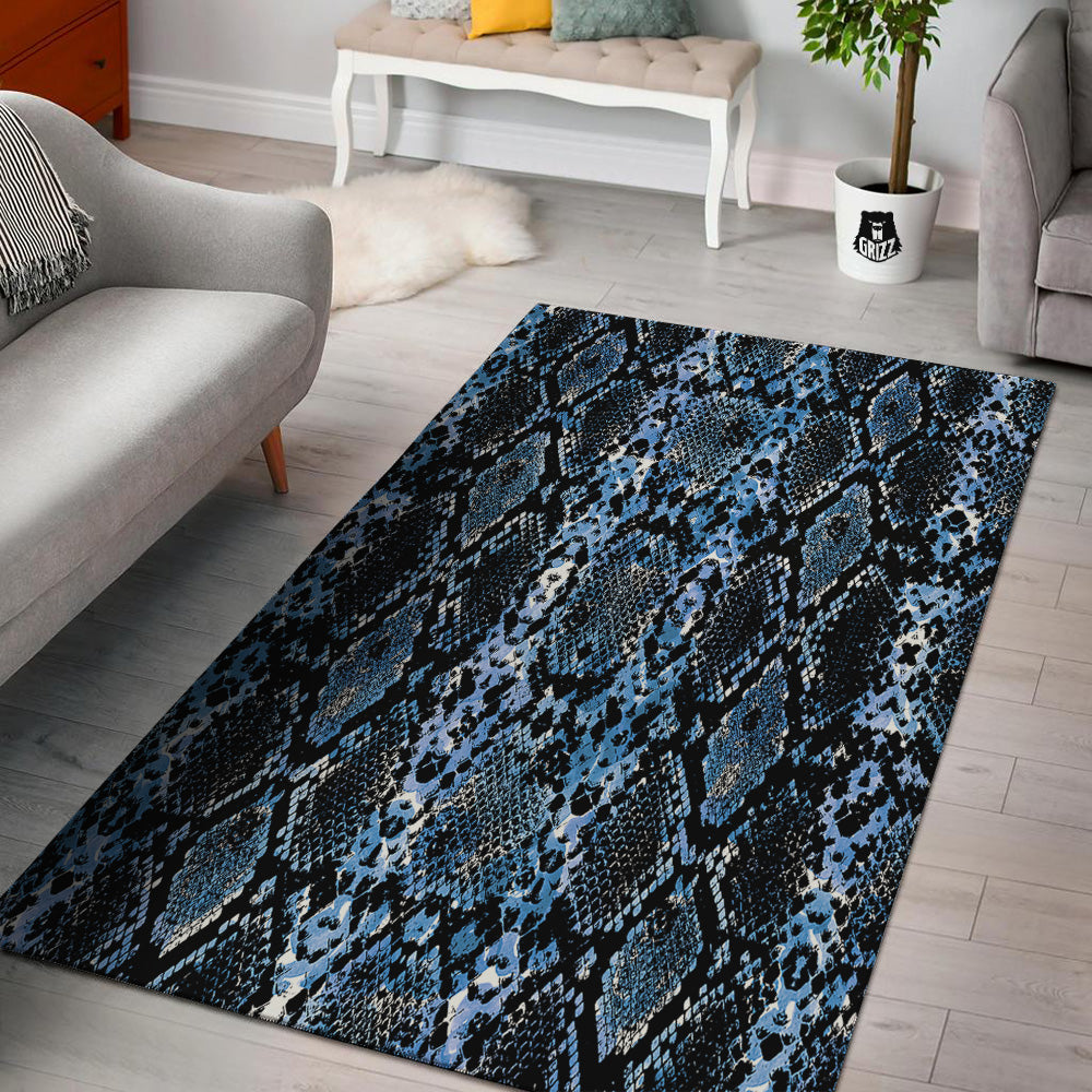 Snakeskin Black And Blue Print Floor Mat-grizzshop
