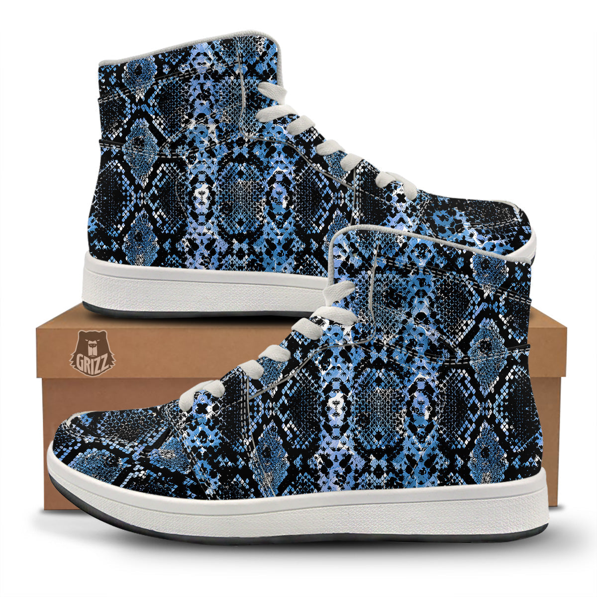 Snakeskin Black And Blue Print High Top Sneakers-grizzshop