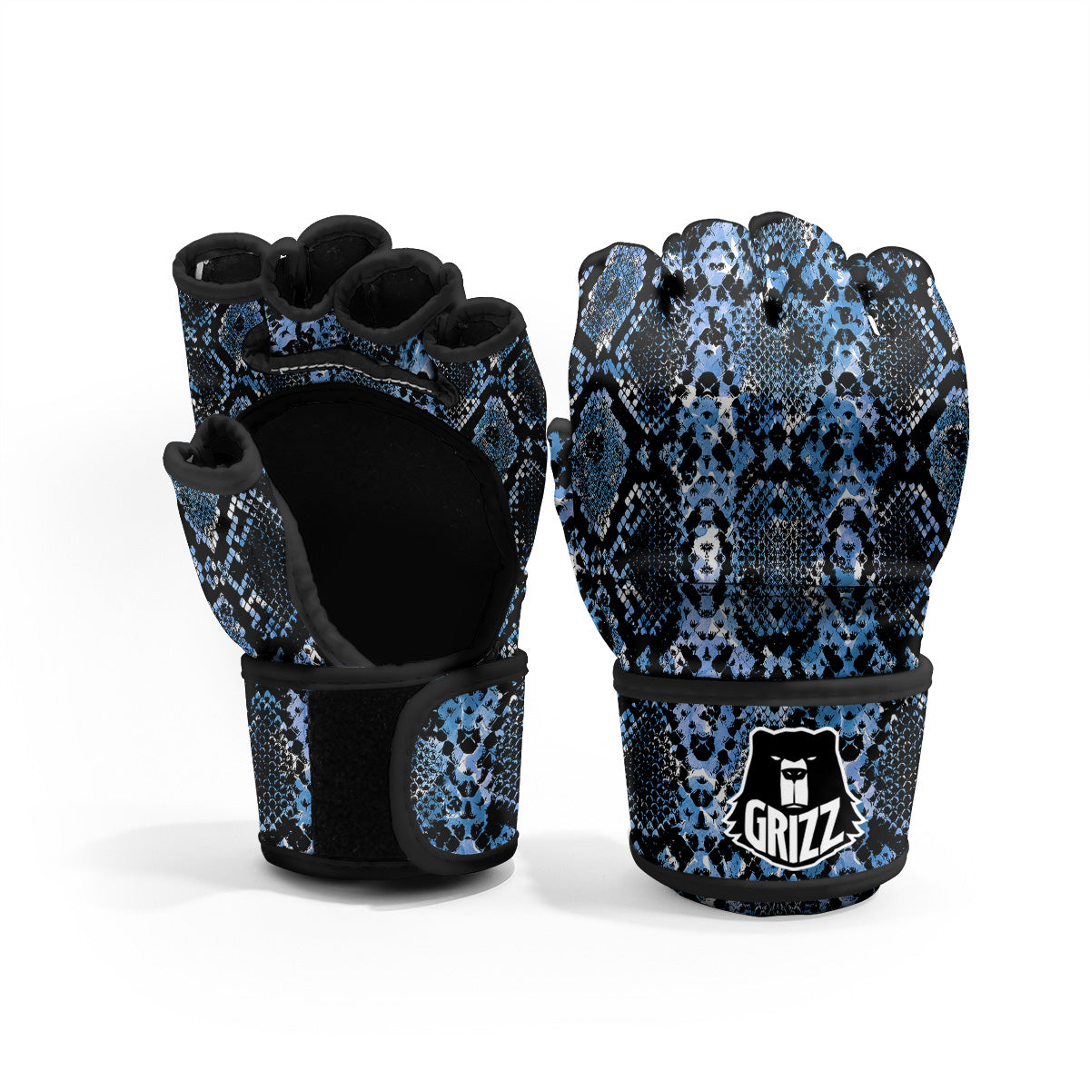 Snakeskin Black And Blue Print MMA Gloves-grizzshop