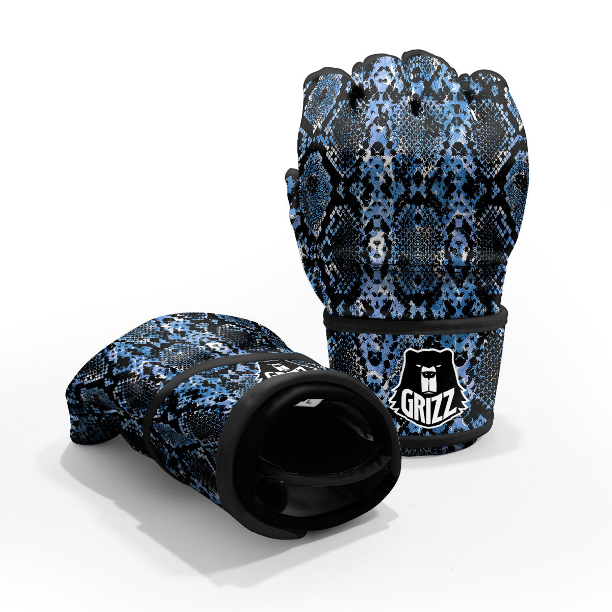 Snakeskin Black And Blue Print MMA Gloves-grizzshop