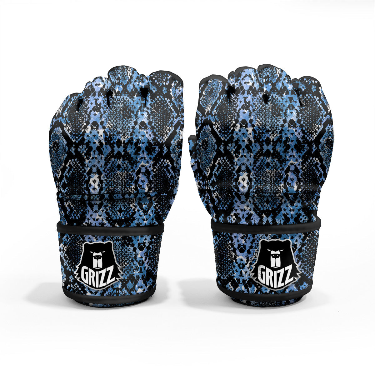 Snakeskin Black And Blue Print MMA Gloves-grizzshop