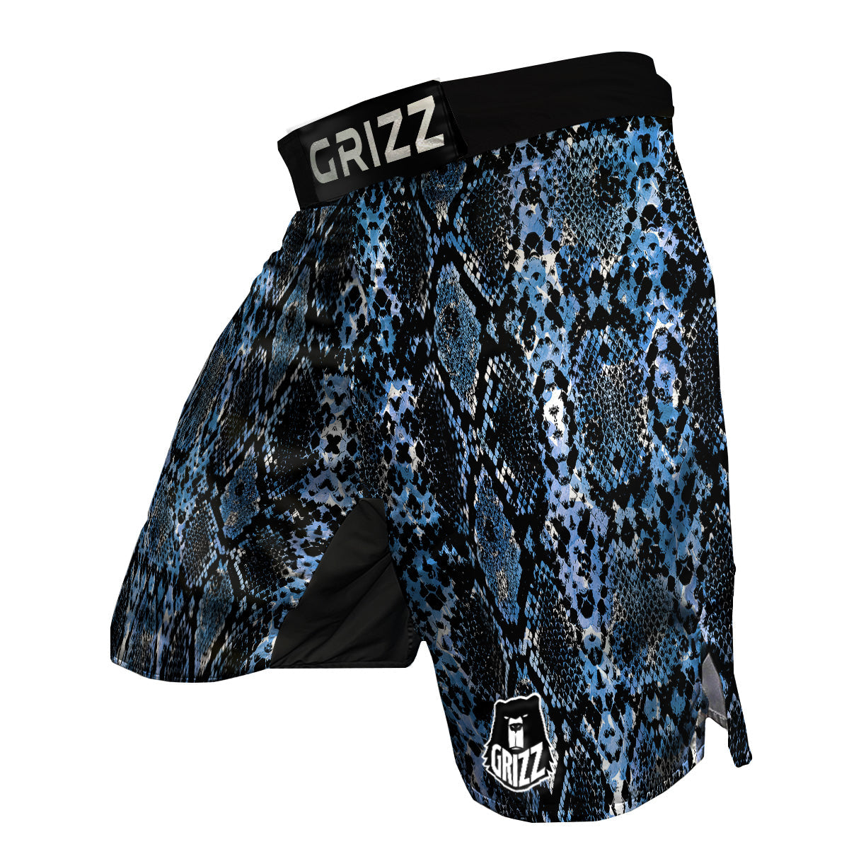Snakeskin Black And Blue Print MMA Shorts-grizzshop
