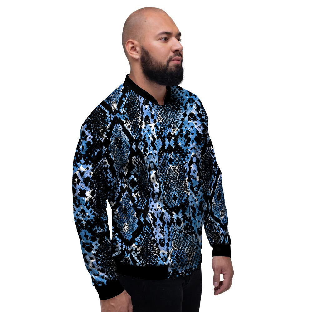 Snakeskin Black And Blue Print Men's Bomber Jacket-grizzshop