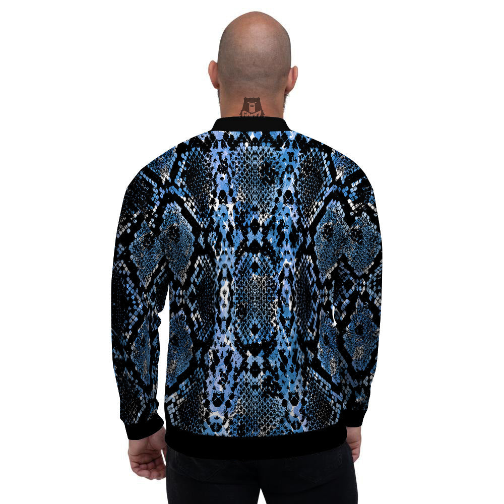 Snakeskin Black And Blue Print Men's Bomber Jacket-grizzshop